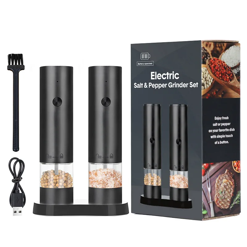 Moulin à poivre et à sel électrique automatique USB, avec lumière LED, grossièreté réglable, broyeur de partenaire, outil de cuisine