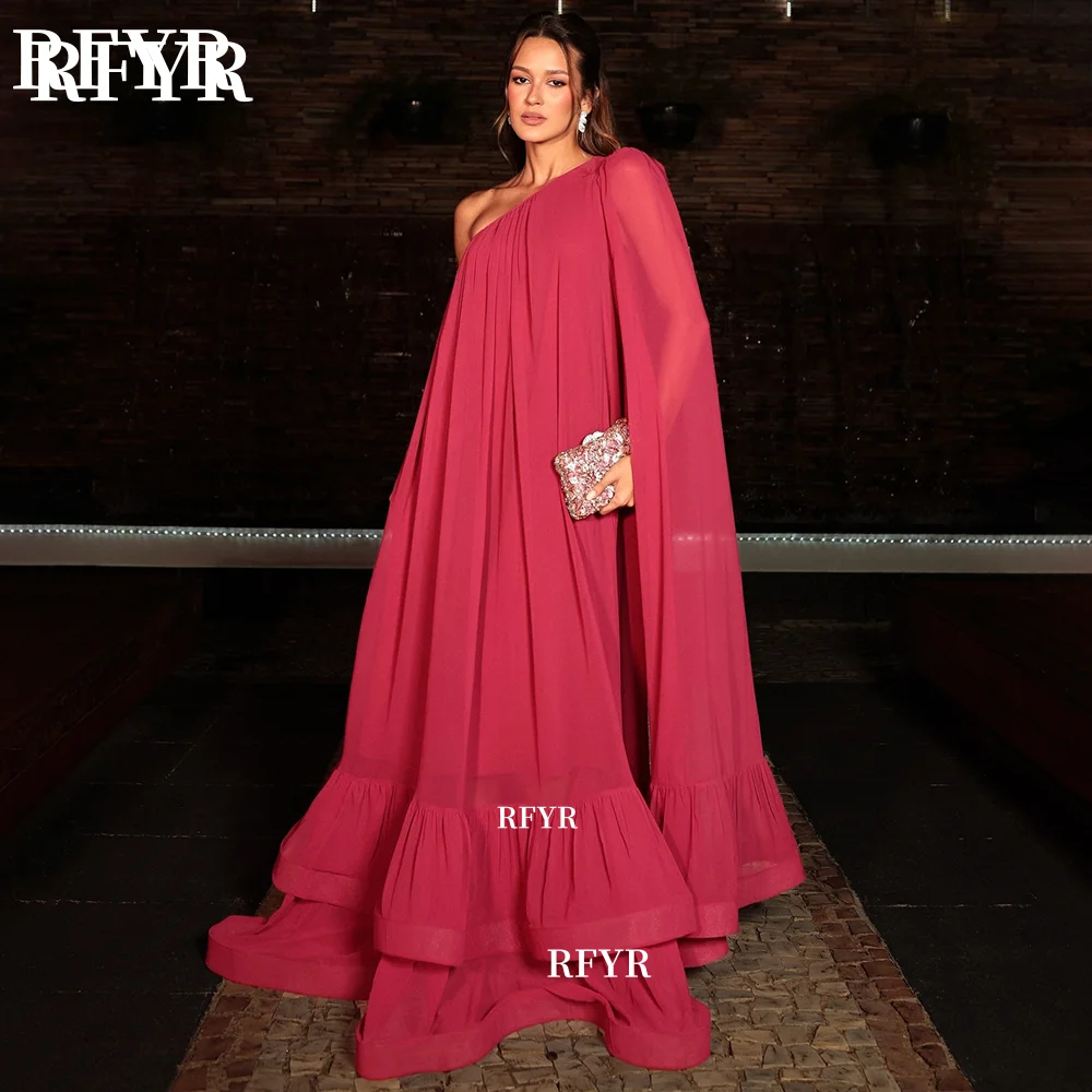 

RFYR Fuchsia Prom Dress One Shoulder Party Dress with Pleats Evening Dress Celebrity Dress vestidos de fiesta Customized
