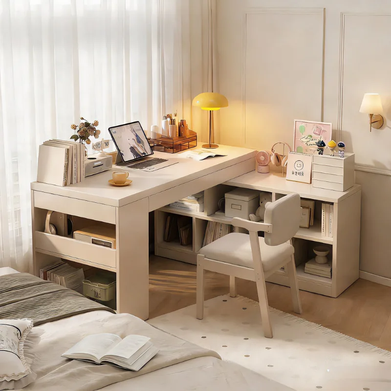 Corner Desk Adult Home Writing Desk Bedroom Girl Dresser L-Shaped Table Retractable Corner Computer Desk