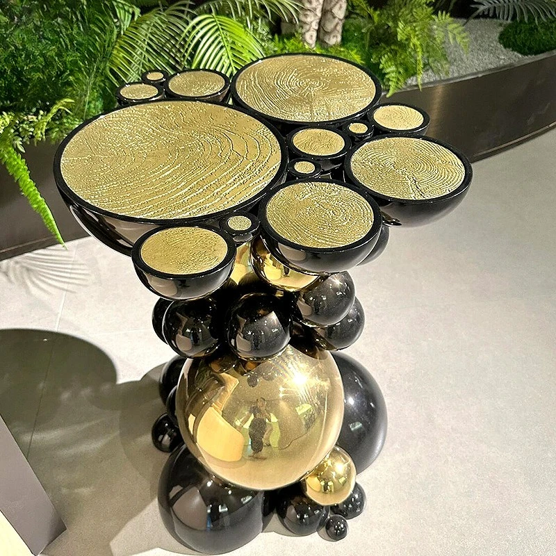 

High-end metal bubble edge art etching countertop living room sofa luxury side table