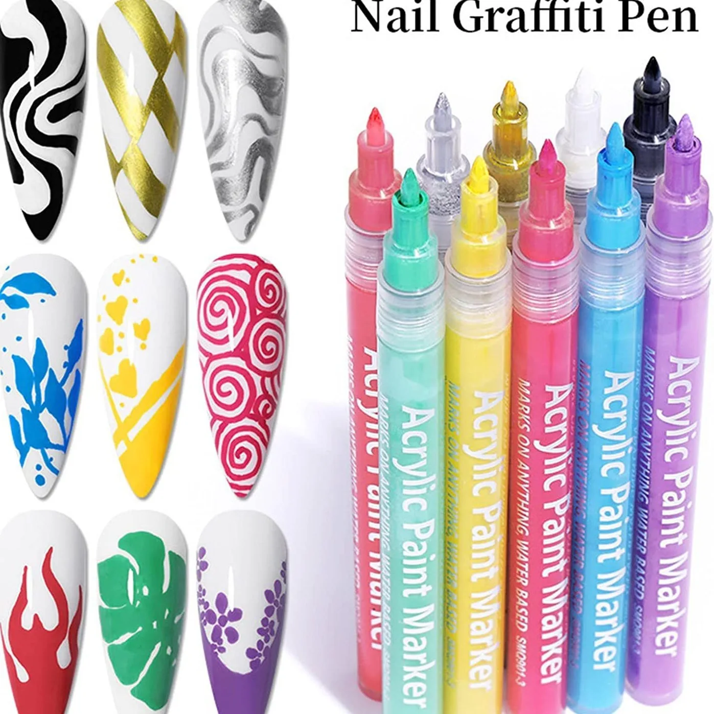 Nail Art Pens Set Nail Point Graffiti Dotting Pen Waterproof Drawing Painting Liner Brush For Diy Nail Art Beauty Manicure Tools