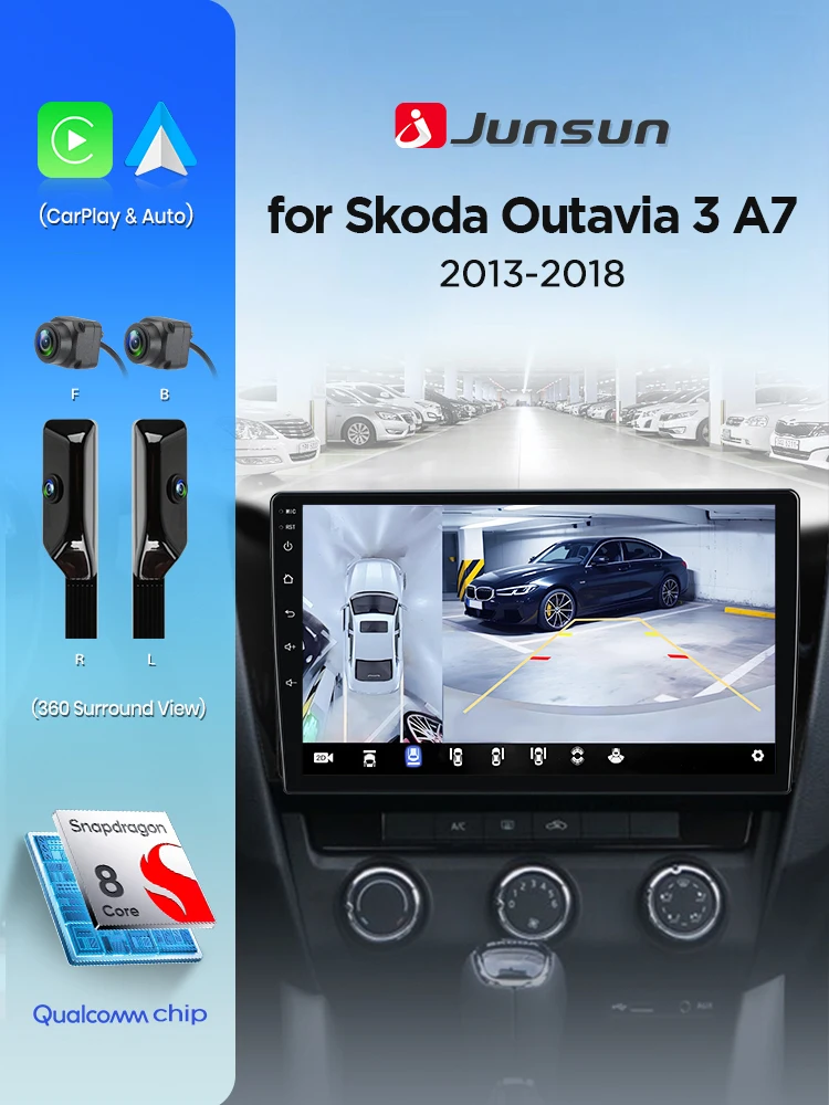 Junsun Autoradio für SKODA Octavia 3 A7 2013-2018 360 °   Panoramakamera Kabelloses CarPlay-Display Android Auto Stereo GPS-Navigation RDS Navigation SWC 4G-LTE WLAN Bluetooth FM Intelligente