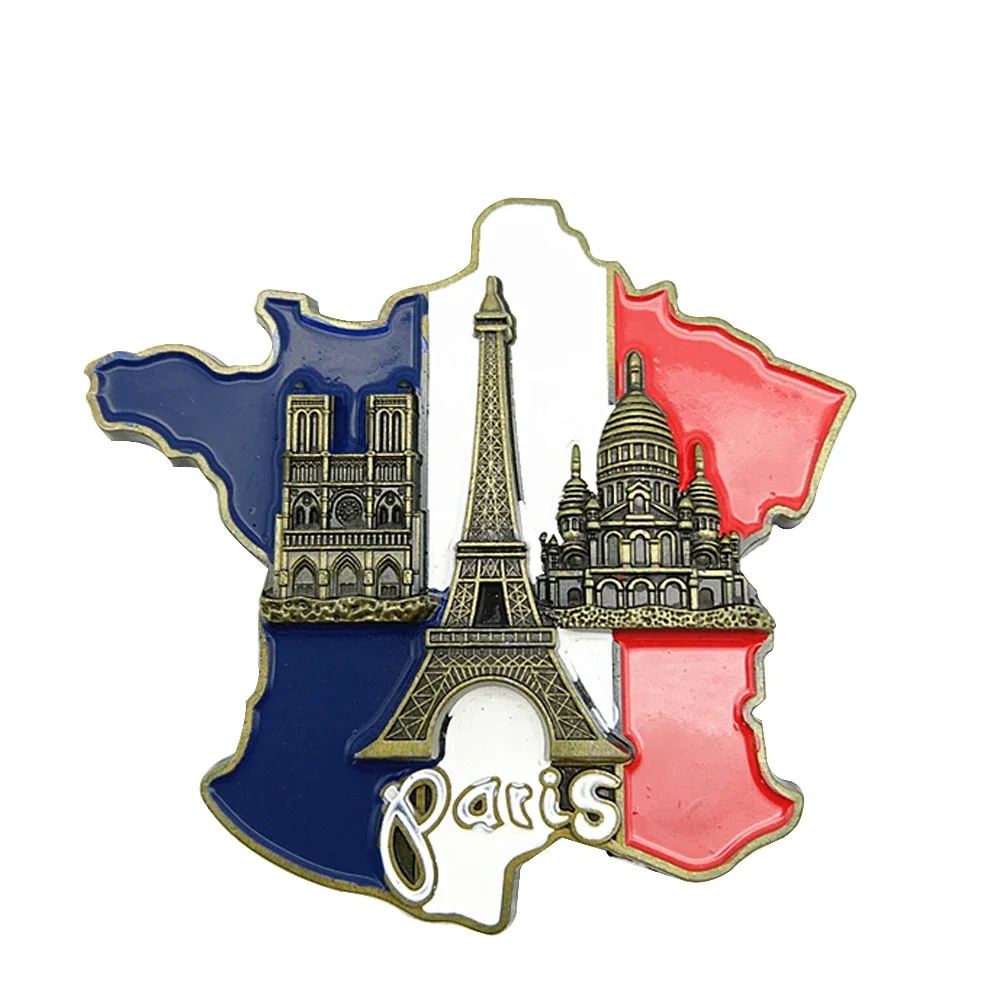 Creative 3D Metal Magnet France Map Fridge Sticker Paris Ei-ffel Tower  Tourist Souvenir Resin Sticker Collection Gift