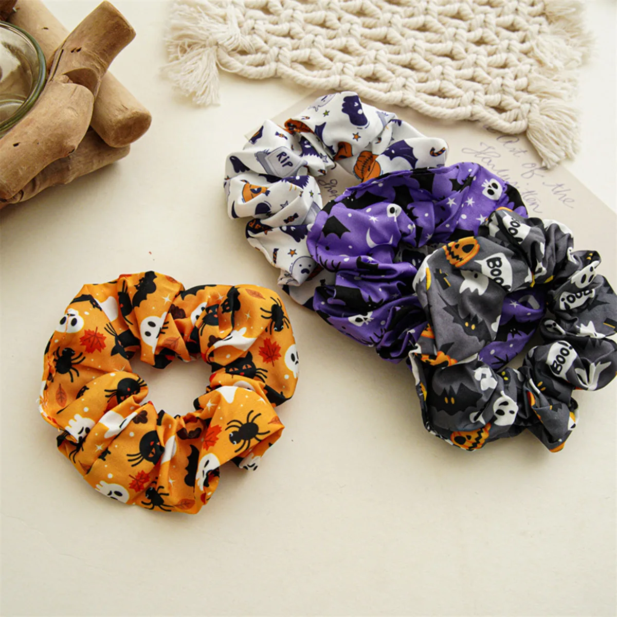 4pcs Hair Tie Elastic Large Scrunchie Halloween Hair Rope Ponytail Holder Hair Accessories For daily uses Women