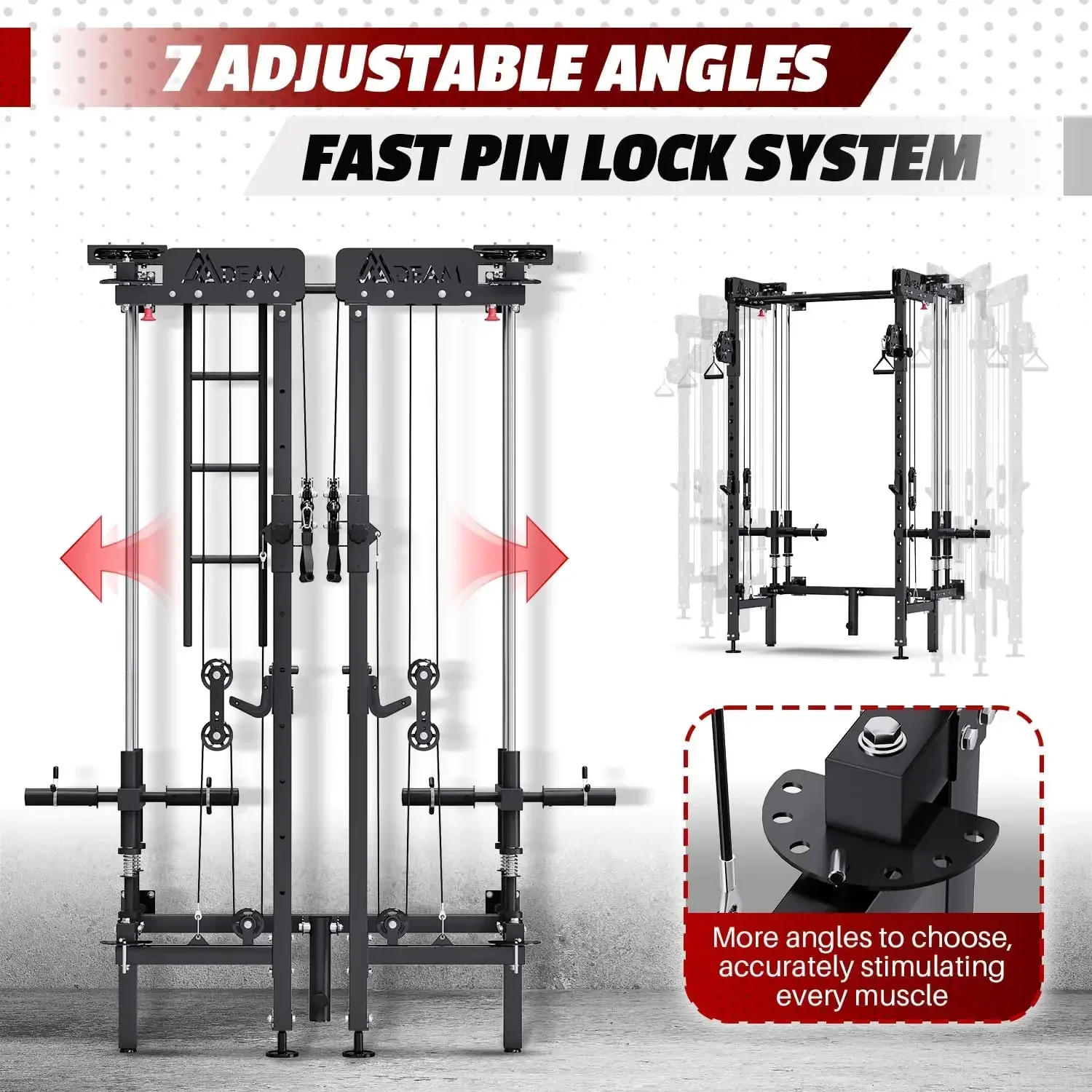 Folding Squat Rack, Wall Mounted Power Rack with Cable Crossover Machine & LAT Pull Down Multi-Function Space-Saving Power Cage