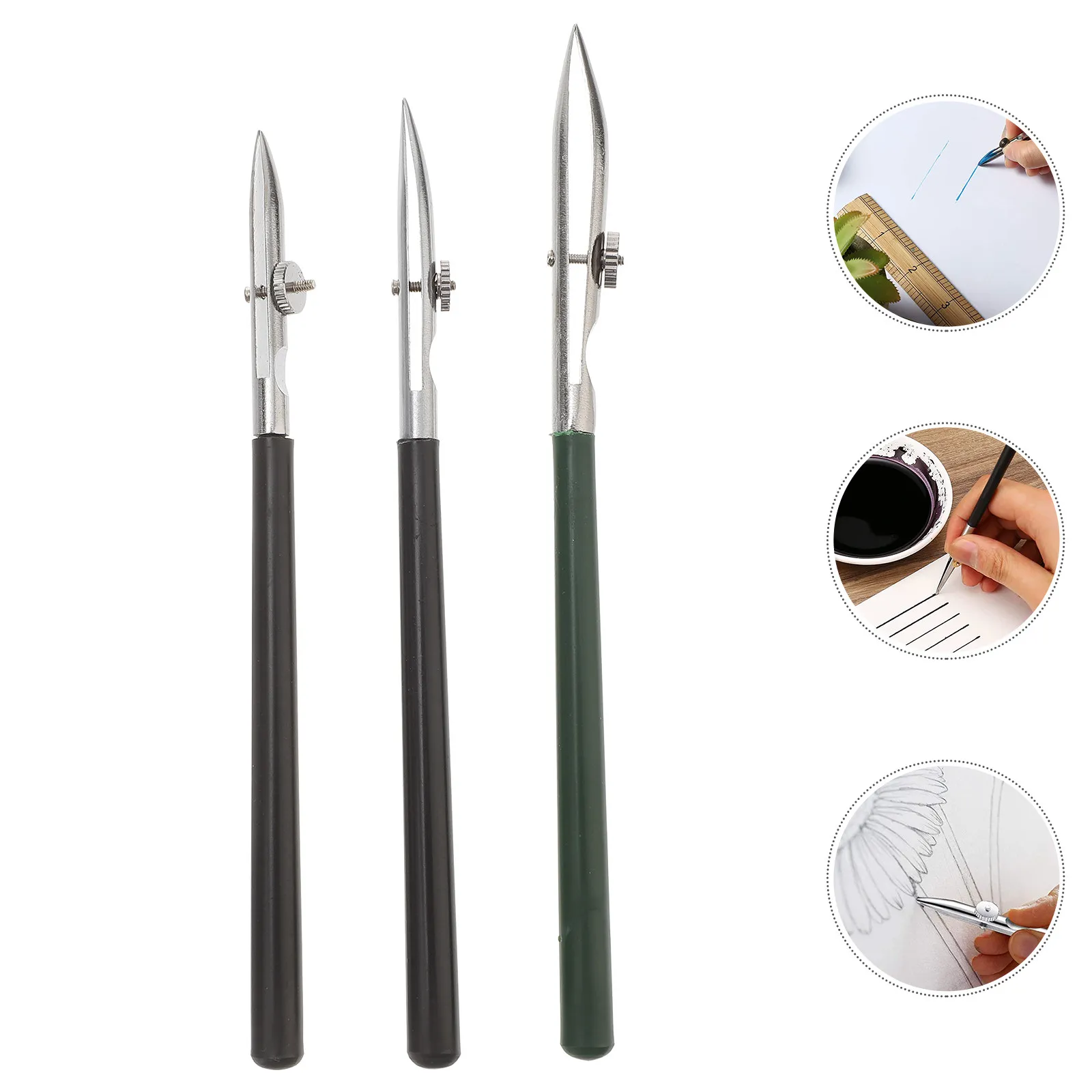 3Pcs Art Ruling Pen Set Adjustable Straight Line Pen Tool Drawing Fine Lines Masking Fluid Technical Cartography Size L