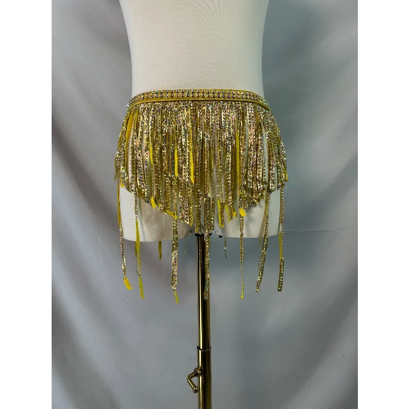 Customized Sparkling Starry Sky Belly Dance Full Diamond Tassel Hip Scarf Oriental Dance Super Flash Half Length Skirt