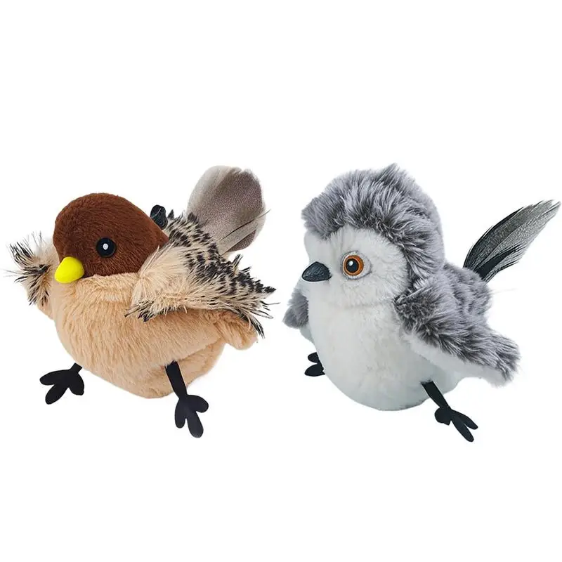 Chirping Bird Cat Toy Rechargeable Touch Activated Interactive Plush Toy with Sound and Feather Automatic Cat Flapping Bird Toys