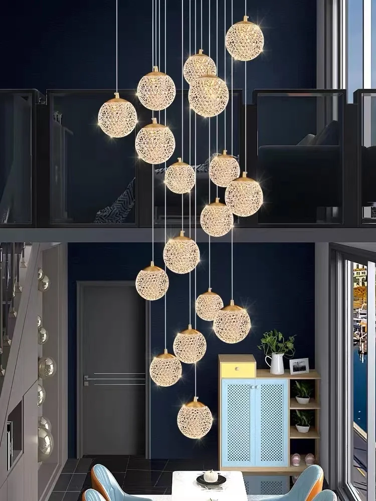 LED Staircase Long Chandelier Luxury Living Room Bedroom Pendant Light Lustre Villa Attic Ceiling Chandelier Home Decoration