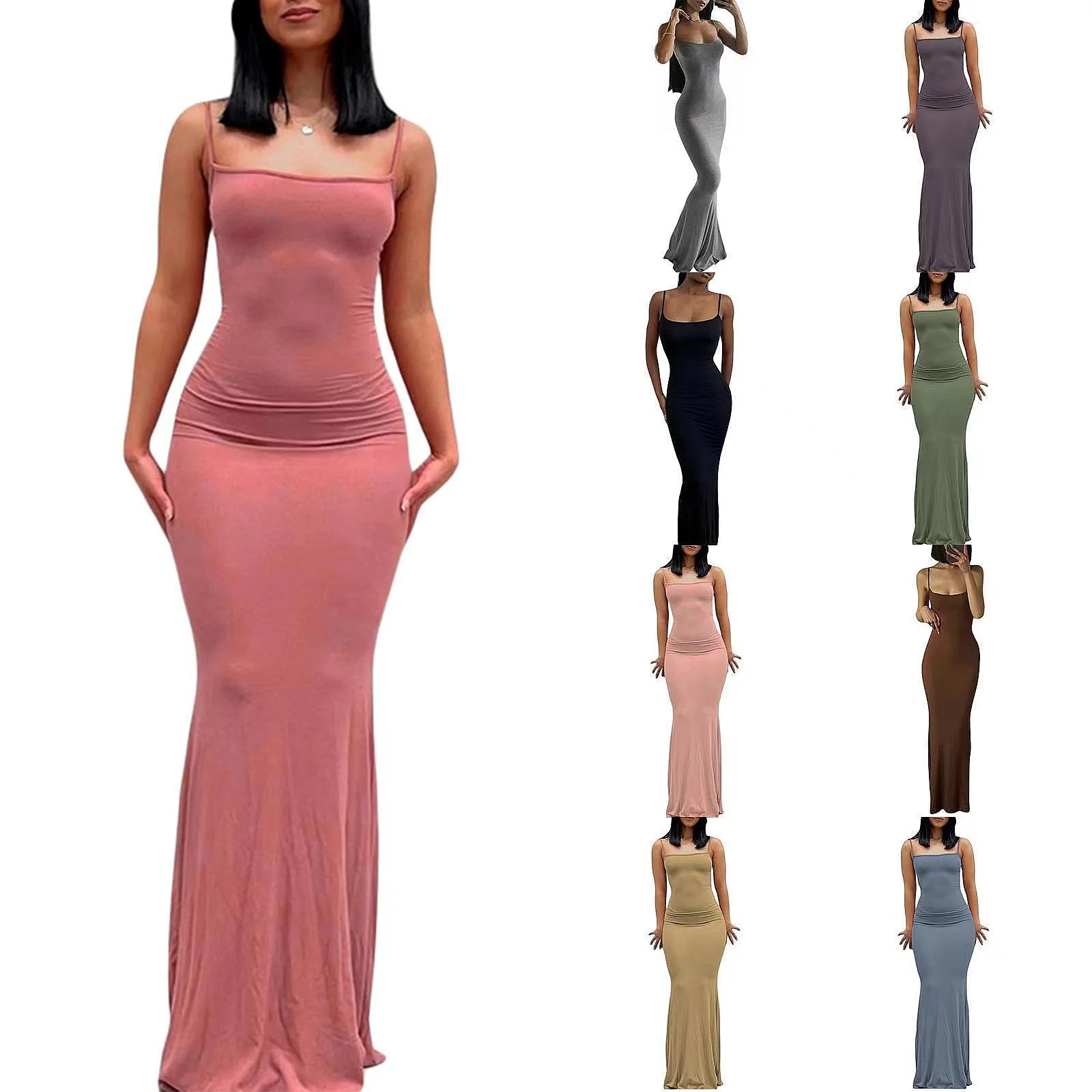 Slip Dress Satin Bodycon Dresses Club Party Evening Fishtail Long Summer Women Elegant Slim