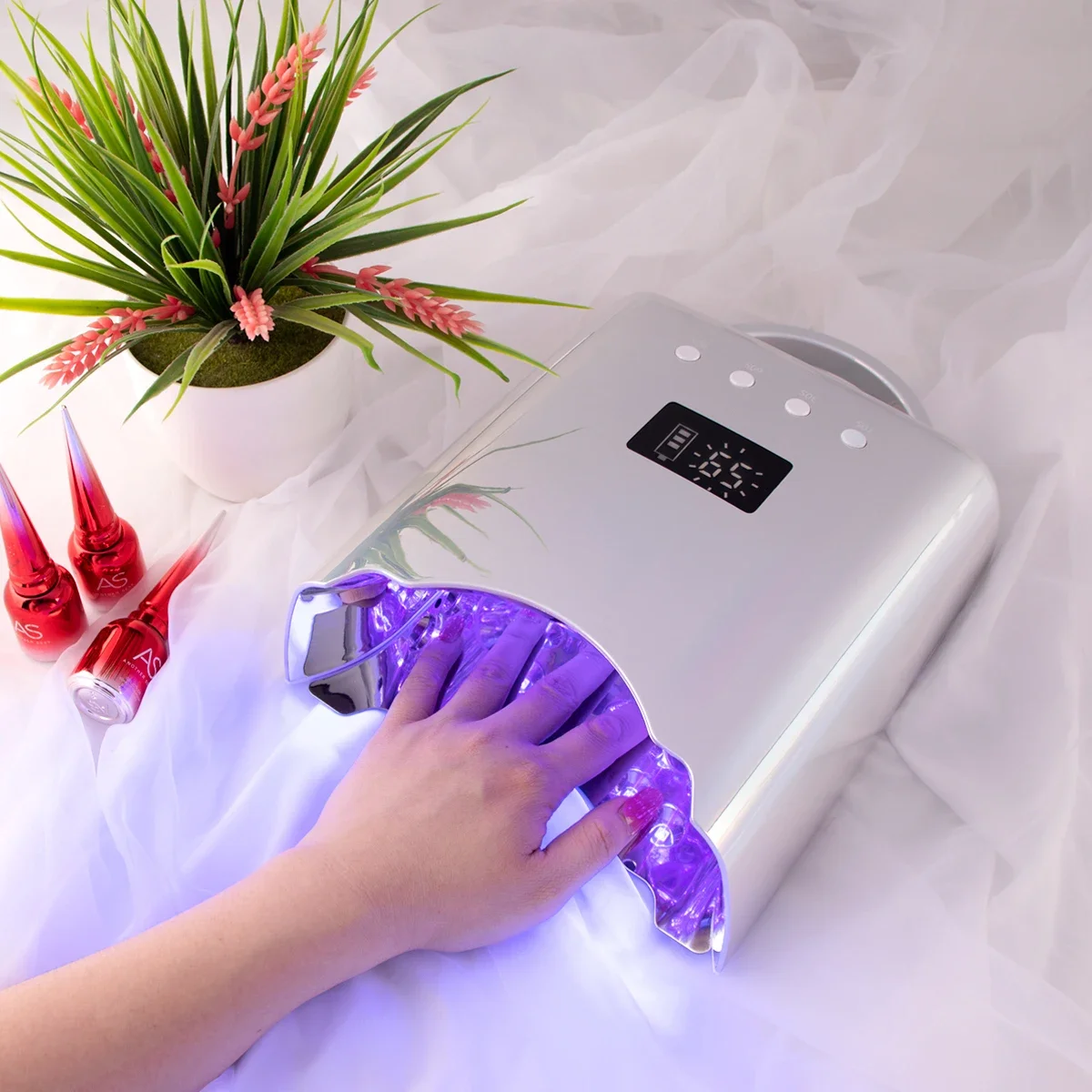 78W Rechargeable Pedicure Friendly Professional Functional Built in Handle Cordless LED UV Nail Lamp Nail Dryer with Metal Base