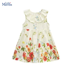 Little Maven 2024 New Kids Clothes Summer Dress Baby Girls Clothes Cartoon Flowers Dresses Children's Clothing Vestidos Cotton