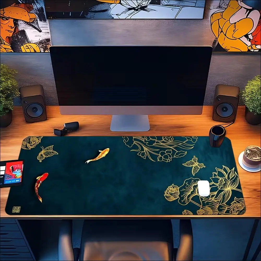 Asian Koi Lotus Ornament Art Non‑Slip Rubber Mouse Pad For Accurate Mouse Control Gaming Desktop Daily Entertainment
