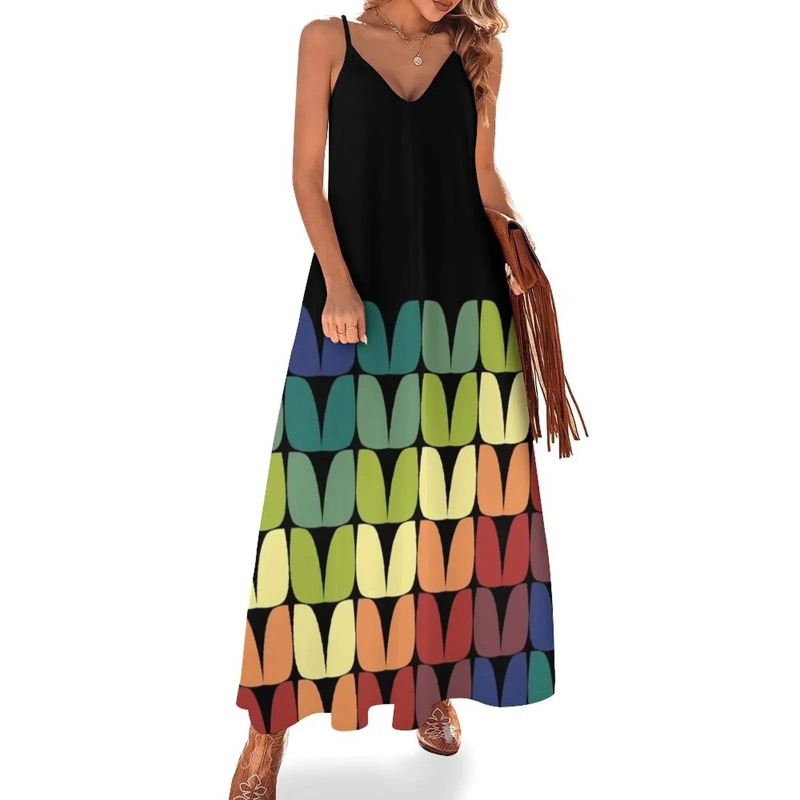 

Rainbow Stockinette Sleeveless Dress summer dress women 2025 dresses with long sleeves Dress