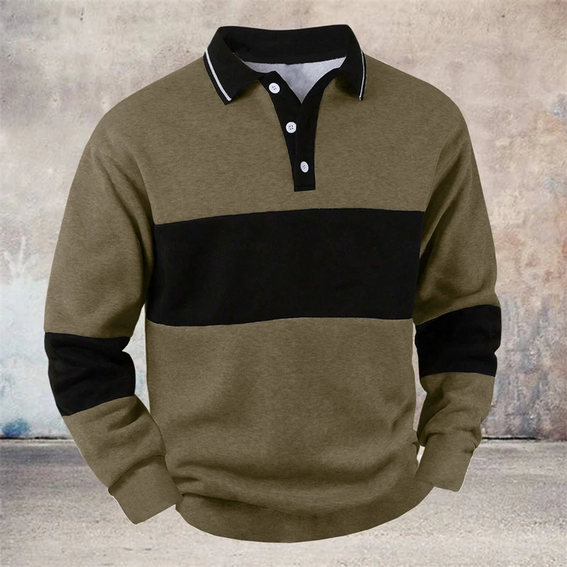 Simple Striped Long Sleeve Polo Shirts For Men Fashion Trendy 3D Printed Golf Polo Shirt Casual Oversized Lapel Button Tops - view 3