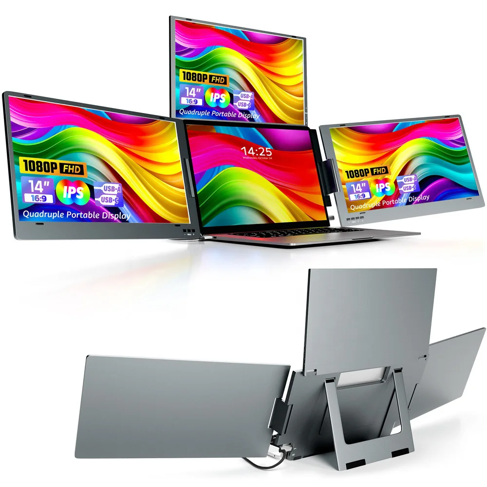 

OEM ODM 14" Laptop Display Portable Screen Extender Dual Triple Quad Four 1080P LCD Type-C Screen Monitor For Laptop