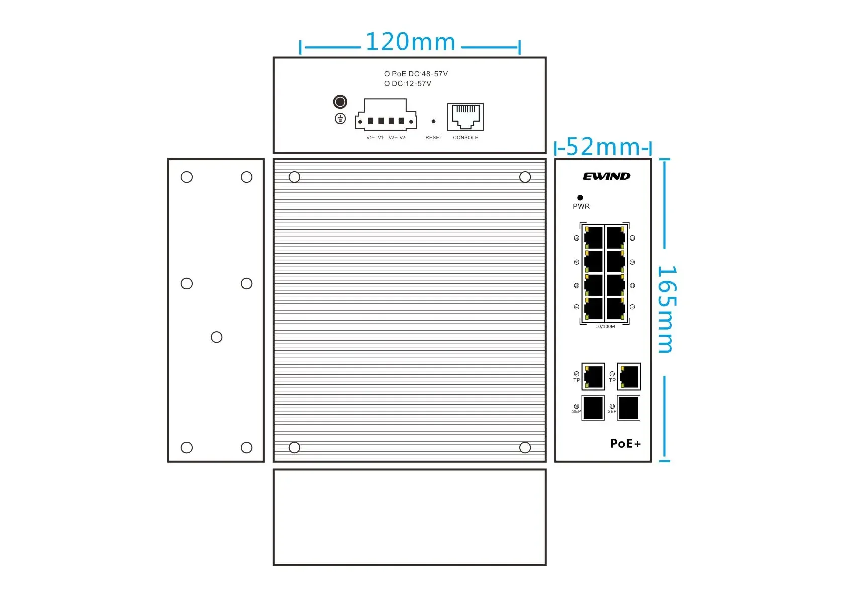 Ewind Industrial PoE Switch สวิตช์อีเธอร์เน็ตเราเตอร์อินเตอร์เน็ต10/100/1000M Gigabit สำหรับอุตสาหกรรมกลางแจ้ง