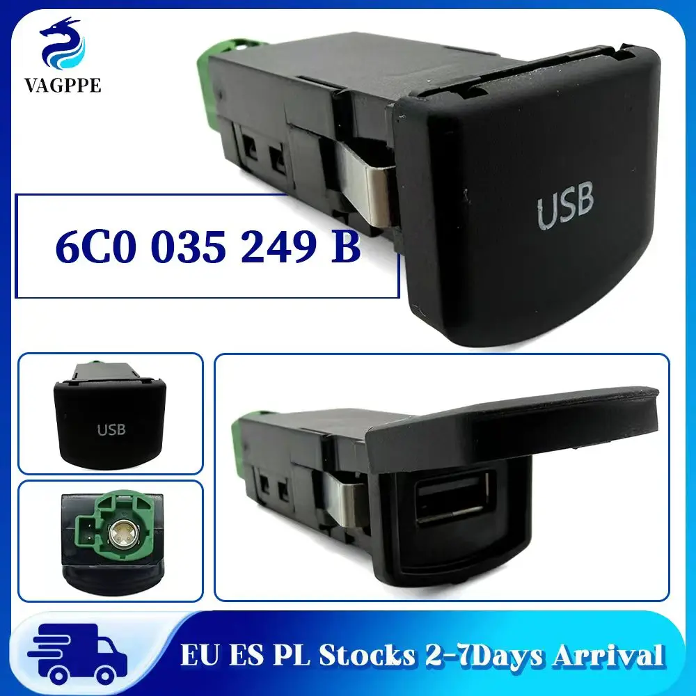 Image of 6C0035249B Für Golf Convertible Polo Media USB-Schalter MIB2 MDI USB AMI Adapter Steckdose Multivan Scirocco Alhambra USB-Buchse AUX-IN-Buchse 6C0 035 249 B