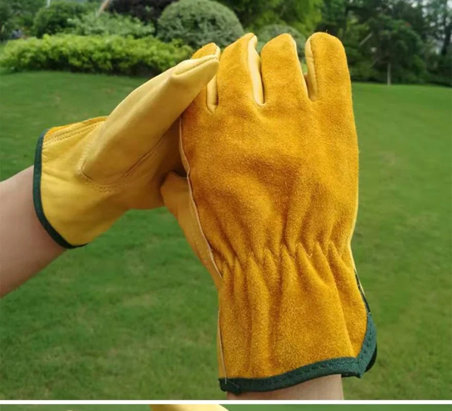 Cowhide Work Gloves, Horticultural Welders' Protective and Wear-resistant Labor Protection Gloves