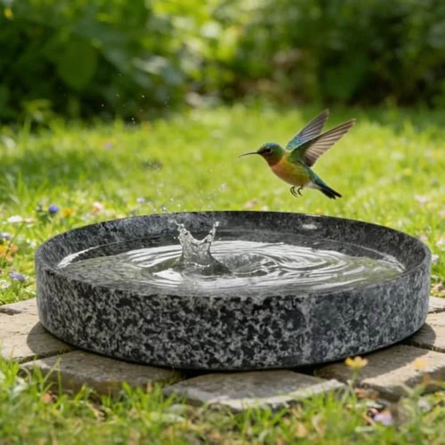

Stone Bird Bath, 10 inch Heavy Bird Bath Bowl Only for Outdoor, Tabletop, Ground Patio Garden Decor, Weather-Resistant Easy to
