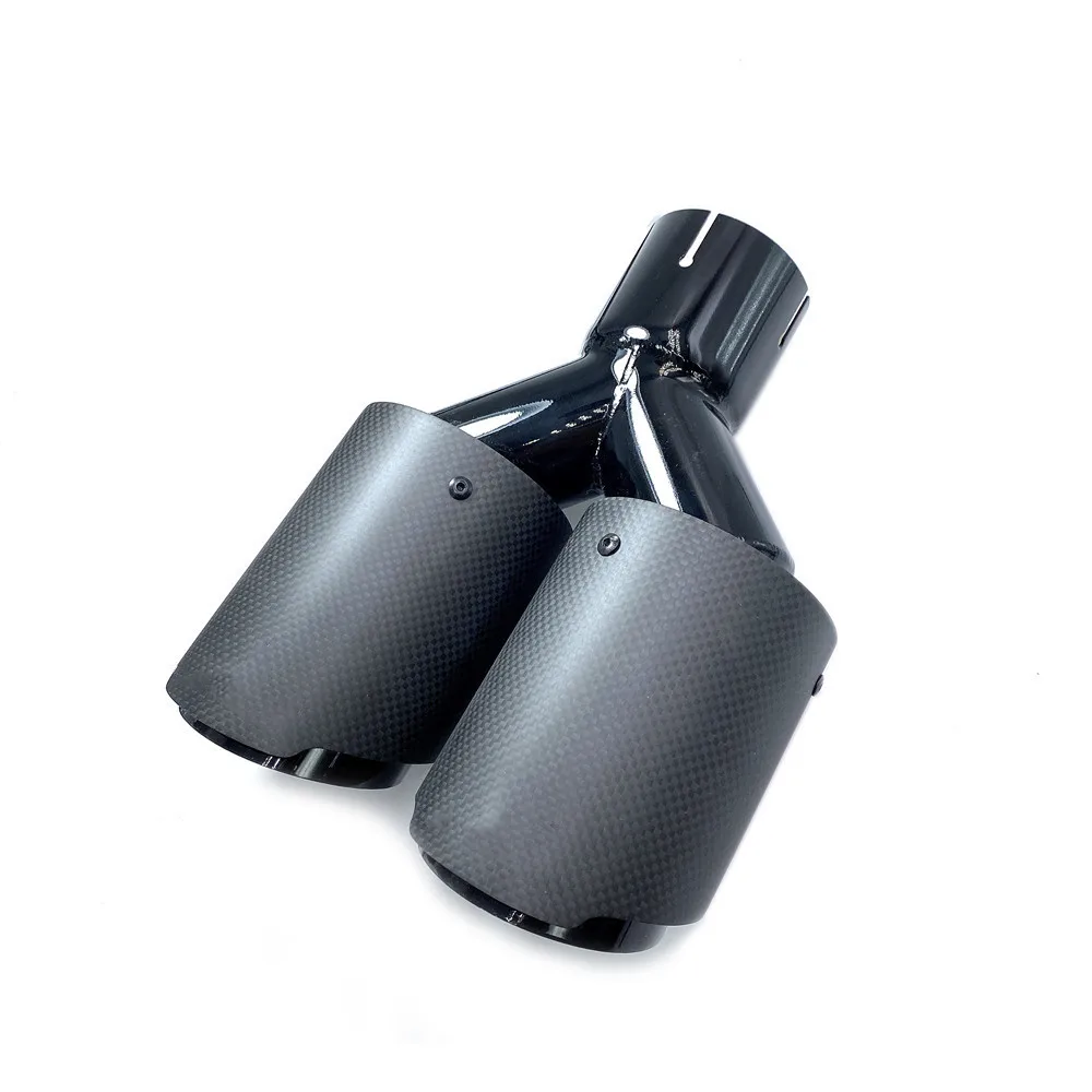 High Quality Real Dual Matte Carbon Black Stainless Steel Universal For Akrapovic Exhaust Tip Double End Pipe For BMW BENZ 1PCS