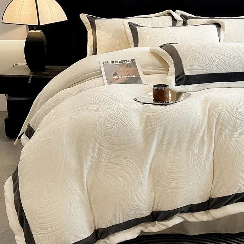Light Luxury Carved Milk Velvet Bedding Set of Winter Velvet Thickened Double-sided Coral Velvet Cover Bed Sheets and Bedding