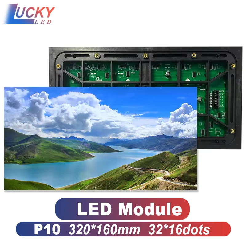 

Outdoor P10 LED Screen Panel Module 320*160mm 32*16 Pixels 1/8 Scan 3in1 SMD2727 RGB Full Color P10 LED Display Panel Module