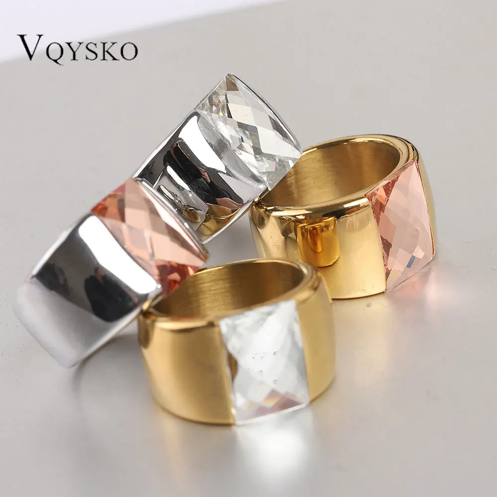 Bague Simple en verre clouté de diamant de 14mm pour femmes, bagues de Couple à la mode, bijoux de luxe classiques pour fête de mariage, vente en gros