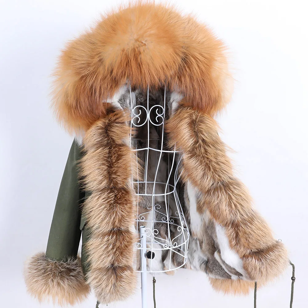 MAOMAOKONG Natural Real Fox Women's Coats Fur Coat Rabbit Fur Lining Jackets Winter Clothes women Parkas With Fur Collar