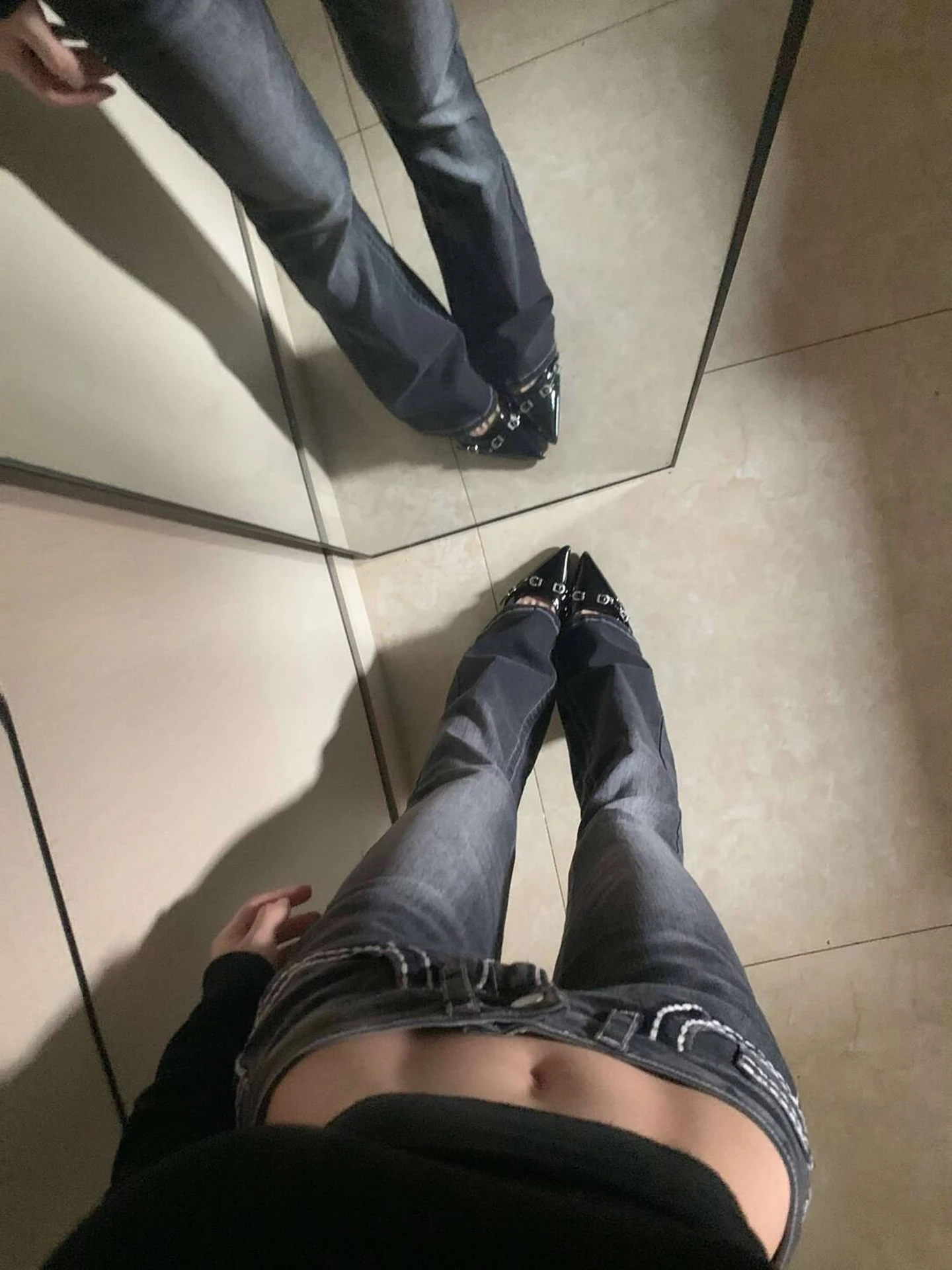 

Extended Length Bell Bot Jeans Women's Low Waist Illusion Leg Lengthening Spicy Girl Design Waed Denim Commute All Seasons