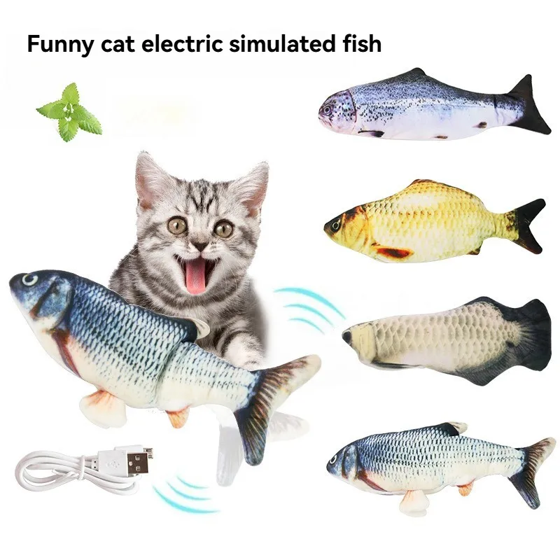 Pet Electric Fish Cat Toy Simulation Fish Swing Dance Fish Interesting Cat Toy Plush 3d Fish Shape Pillow Toy Usb Charging