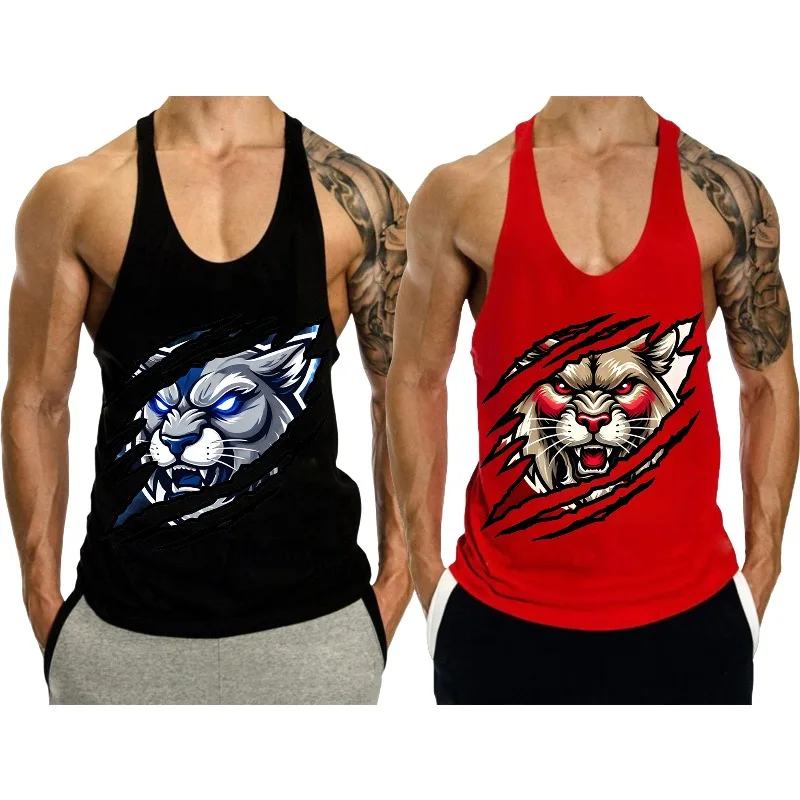 Мужской жилет-стрингер с рисунком Fierce Panther для тренажерного зала и фитнеса, майка-борцовка, дышащая, стильная, удобная, для бодибилдинга и тренировок