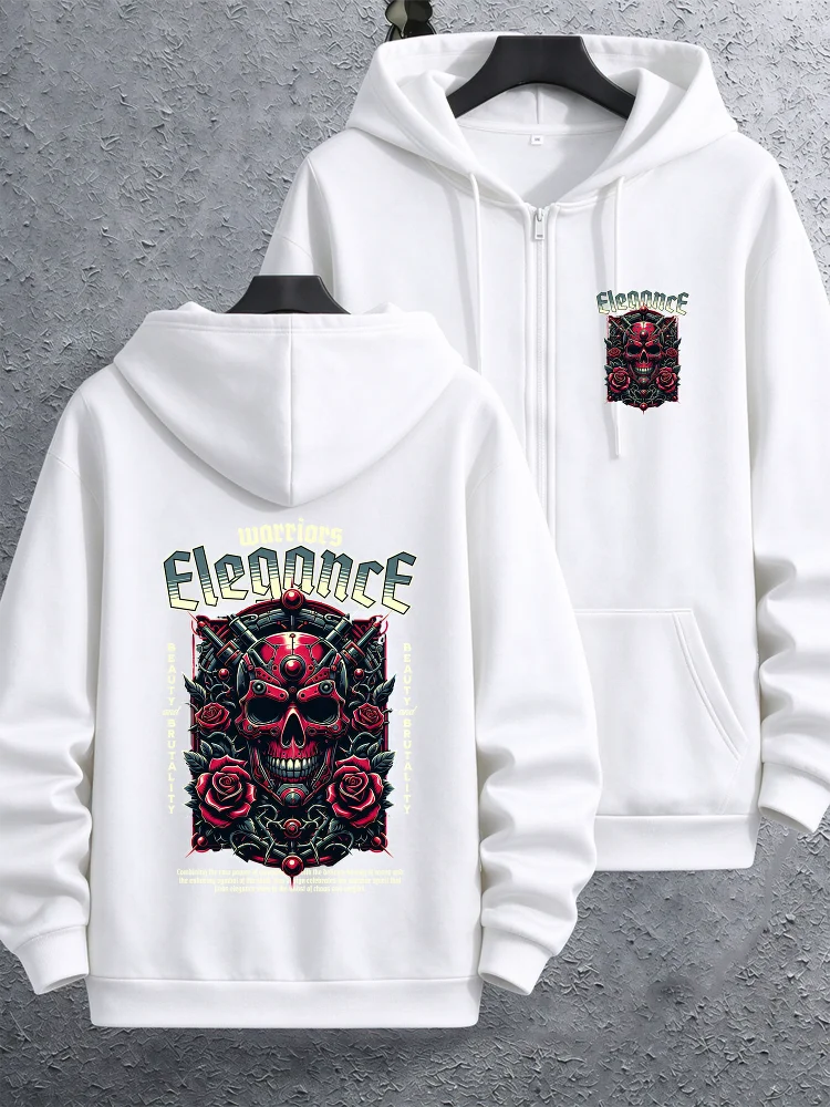 Moletom com capuz de lã com zíper masculino Cyberpunk Mecha Skull, estilo Y2K vintage, para treino atlético, jaqueta esportiva quente e folgada