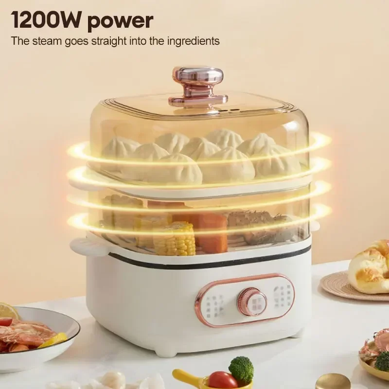 10.5L Multifunctional electric steamer Large Capacity 2-layer Transparent Food Dumplings Household Pan Warmer Multicooker