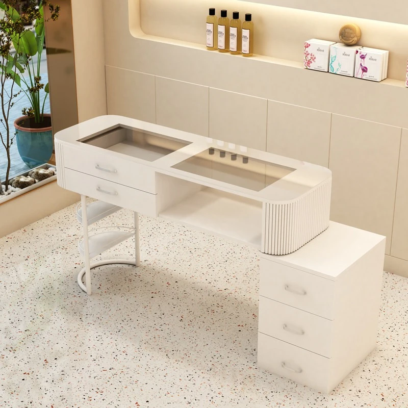 economical glass manicure table Cream wind single light luxury simple manicure table white Japanese mesa para uñas Furniture