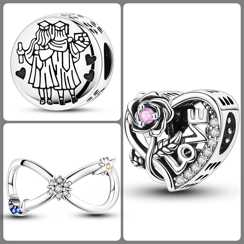 3 Stück 925 Sterling Silber Charm-Perlen-Set Mama Papa Schwester Katze Schmetterling Schleife Liebe Charms für DIY Armband Halskette Schmuckherstellung – Detail 18