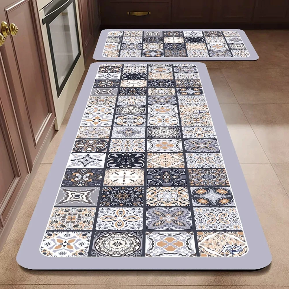 VIKAMA 1/2PCS Kitchen Oil-Resistant Floor Mat Bathroom Absorbent Quick-Drying Carpet Anti-Slip Doormat for Home Decoration
