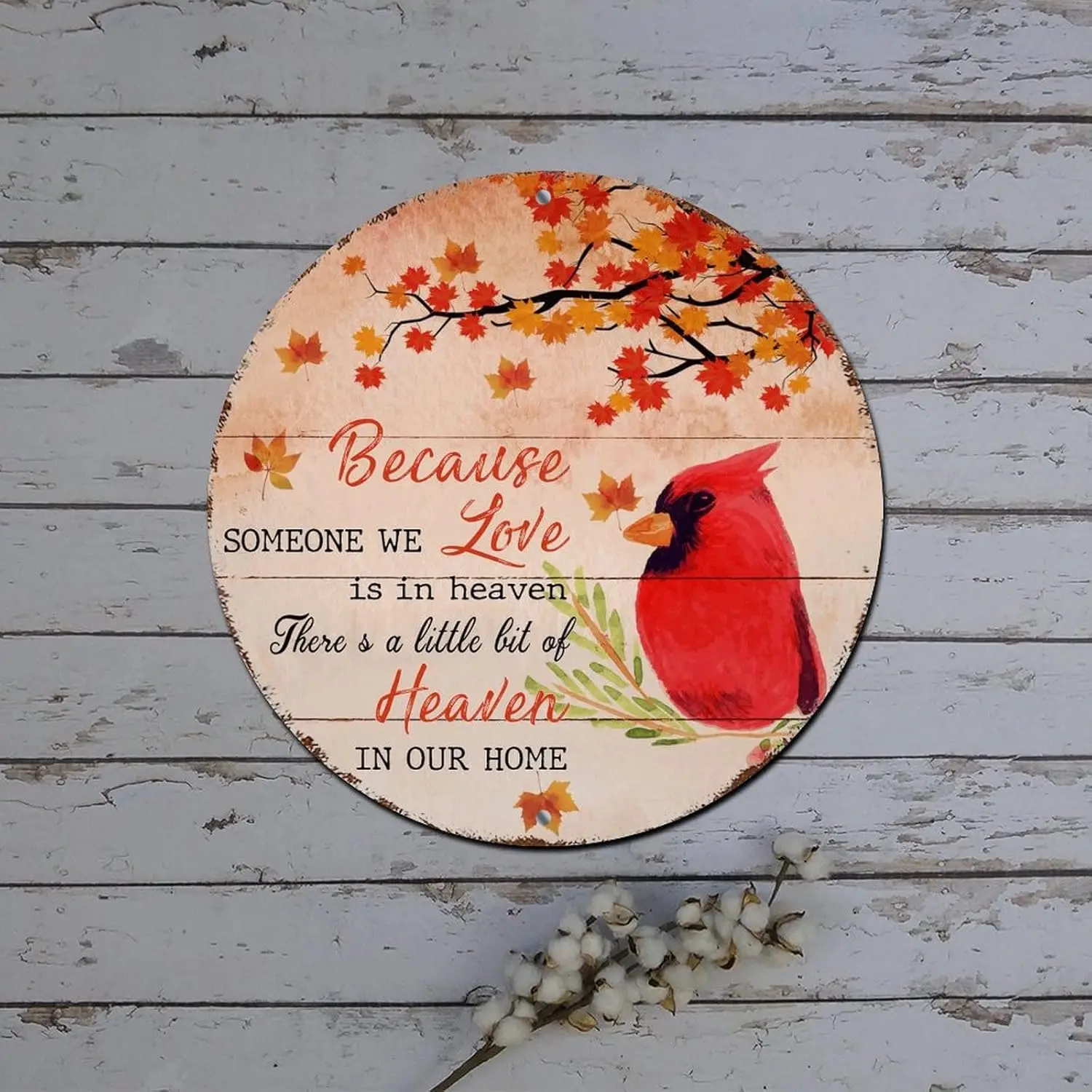 Merry Christmas Sign Because Someone We Love Is in Heaven Cardinalis Round Metal Tin Sign Christmas Indoor Decorations Shabby Me