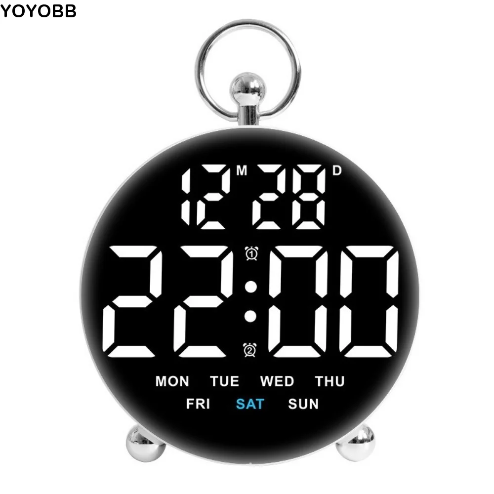 

Large-Screen Digital Alarm Clock Round Shape Temperature Display Electronic Clock 2 Set Alarms Brightness Control Table Clock