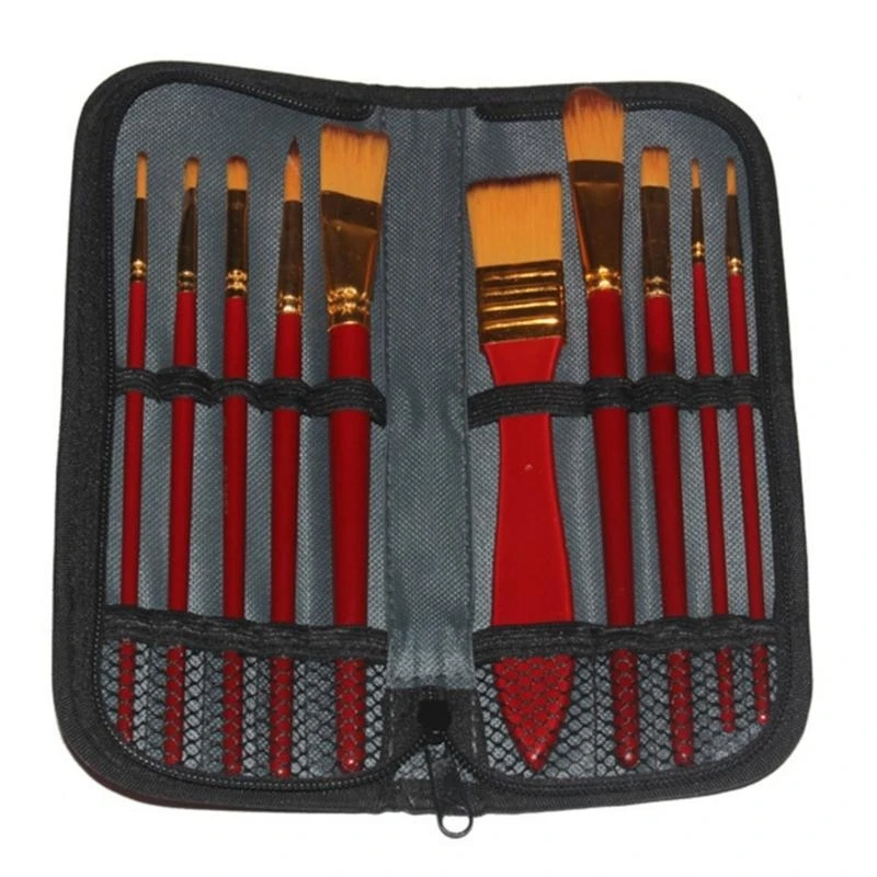 10 قطعة مجموعة فرشاة الطلاء للأكريليك النفط الألوان المائية الغواش اللوحة المائية فرشاة الأكريليك فرشاة مع حقيبة الحمل #4