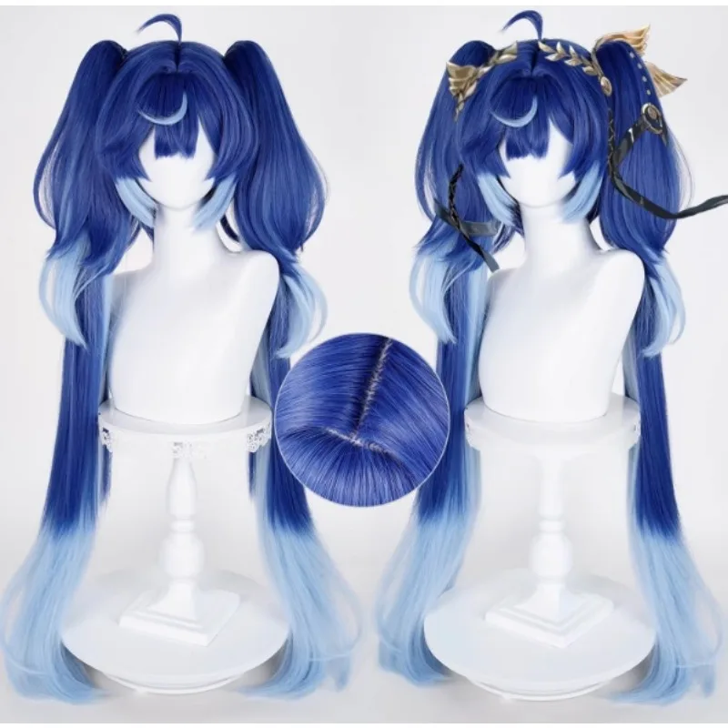 

Wuthering Waves Iuno Cosplay Wig Blue Ombre Ponytail Heat Resistant Synthetic Hair Tiger Clips Hair Extension for Cosplay