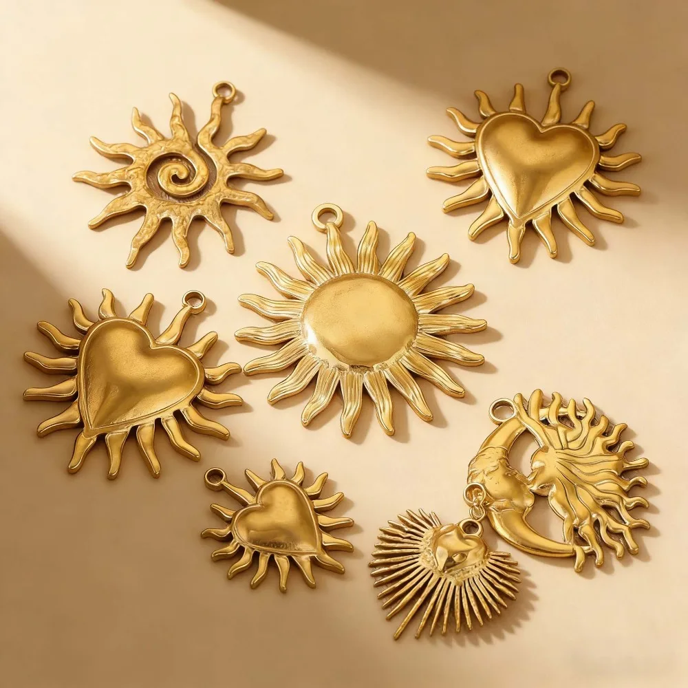 

Vintage Gold Plated Sun Charms, Heart & Moon Celestial Pendants for DIY Jewelry Making