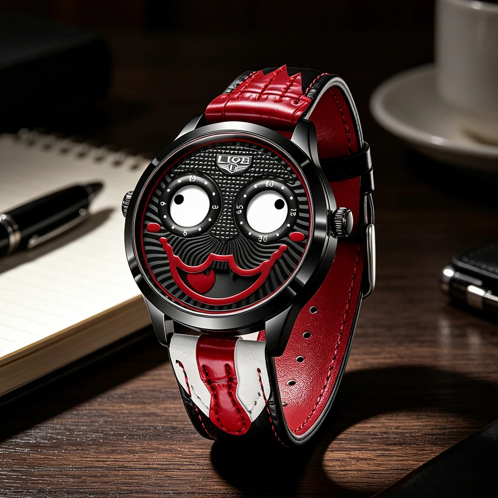 LIGE Cool Joker Watch Men Classic Men's Clown Watches Fashion Leather Strap Waterproof Quartz Wristwatches For Men Reloj Hombre view 3
