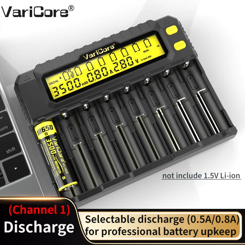 VariCore VCP8 LCD شاحن سريع ل 18650 21700 26650 3.7 فولت ليثيوم أيون 1.2 فولت ni-mh 1.5 فولت ليثيوم أيون 3.2 فولت LiFePO4 بطارية مع اختبار القدرة