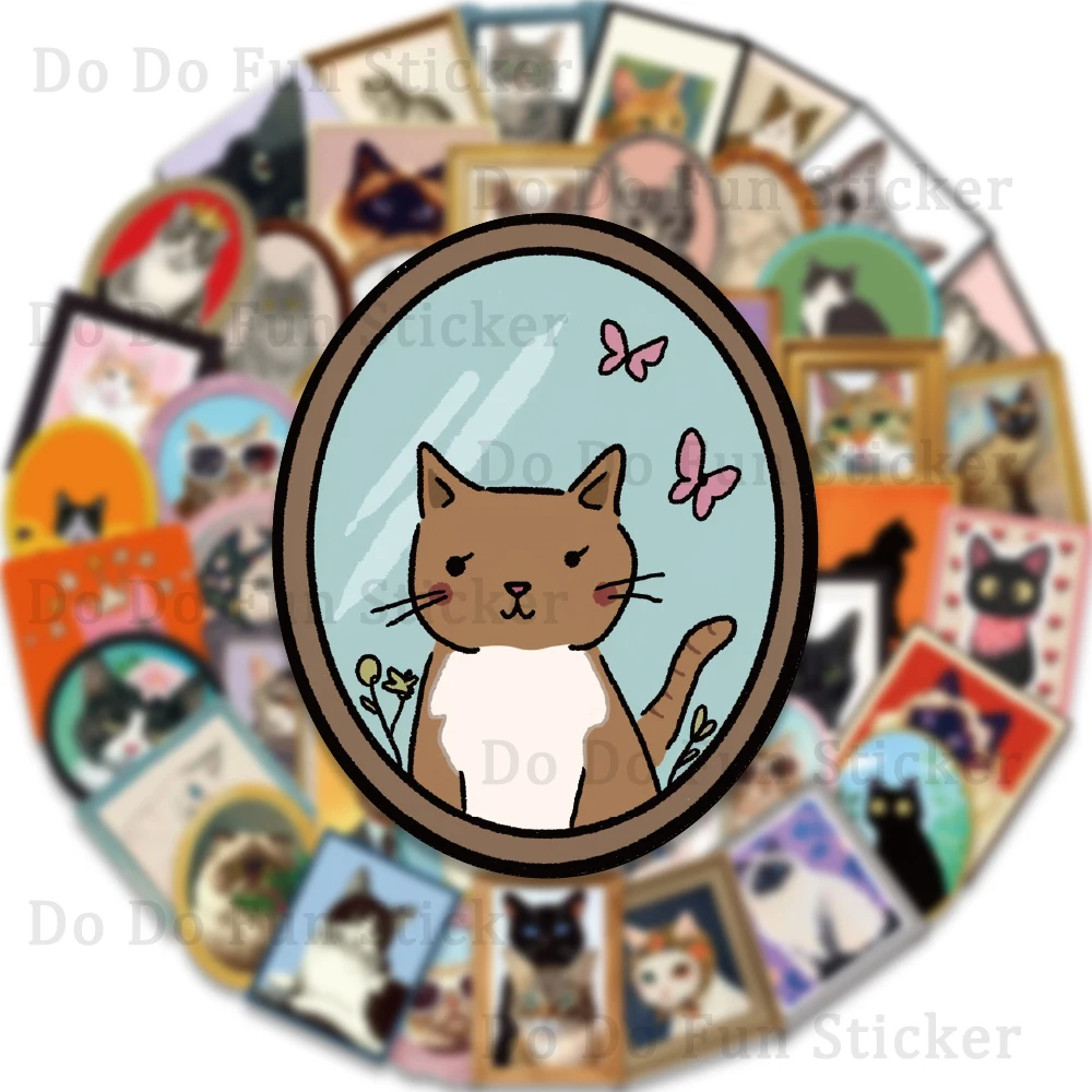 50 Uds. Marco de fotos Retro elegante dibujado a mano pegatina de gato impermeable PVC artístico decoración creativa taza carcasa plana álbum de recortes