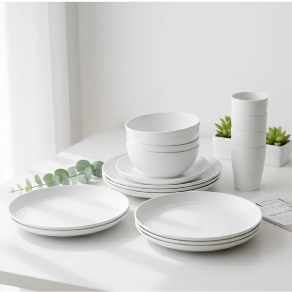 16-teiliges Weizenstroh-Geschirrset, Unzerbrechliche Teller, Schüsseln und Tassen für 4 Personen, Leichtes Mikrowellen- und Spülmaschinenfestes Tafelgeschirr