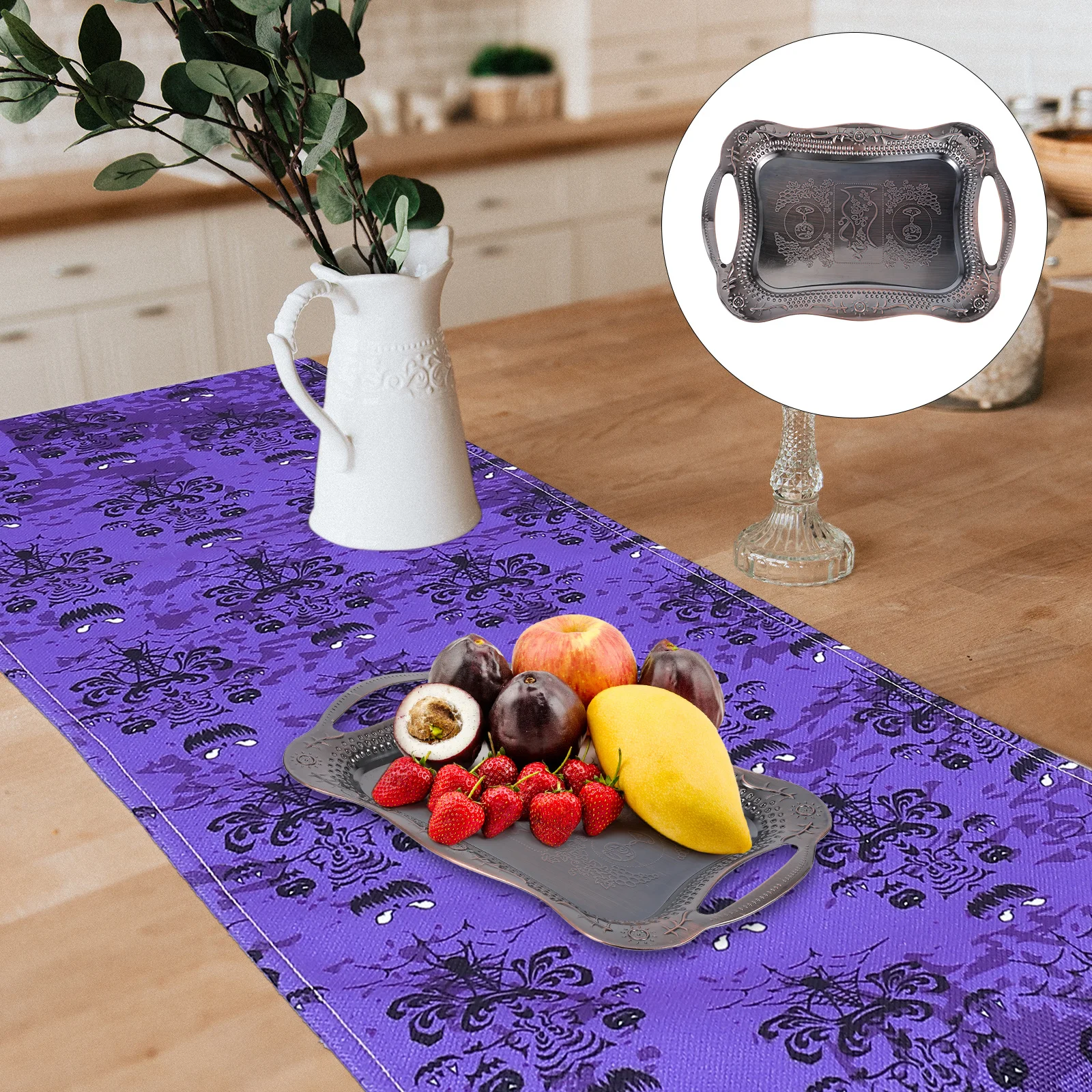 

Rectangular Metal Serving Tray Retro Style Fruit Dessert Snack Platter for Office Home Party Stainless Steel Fruit Tray Platter