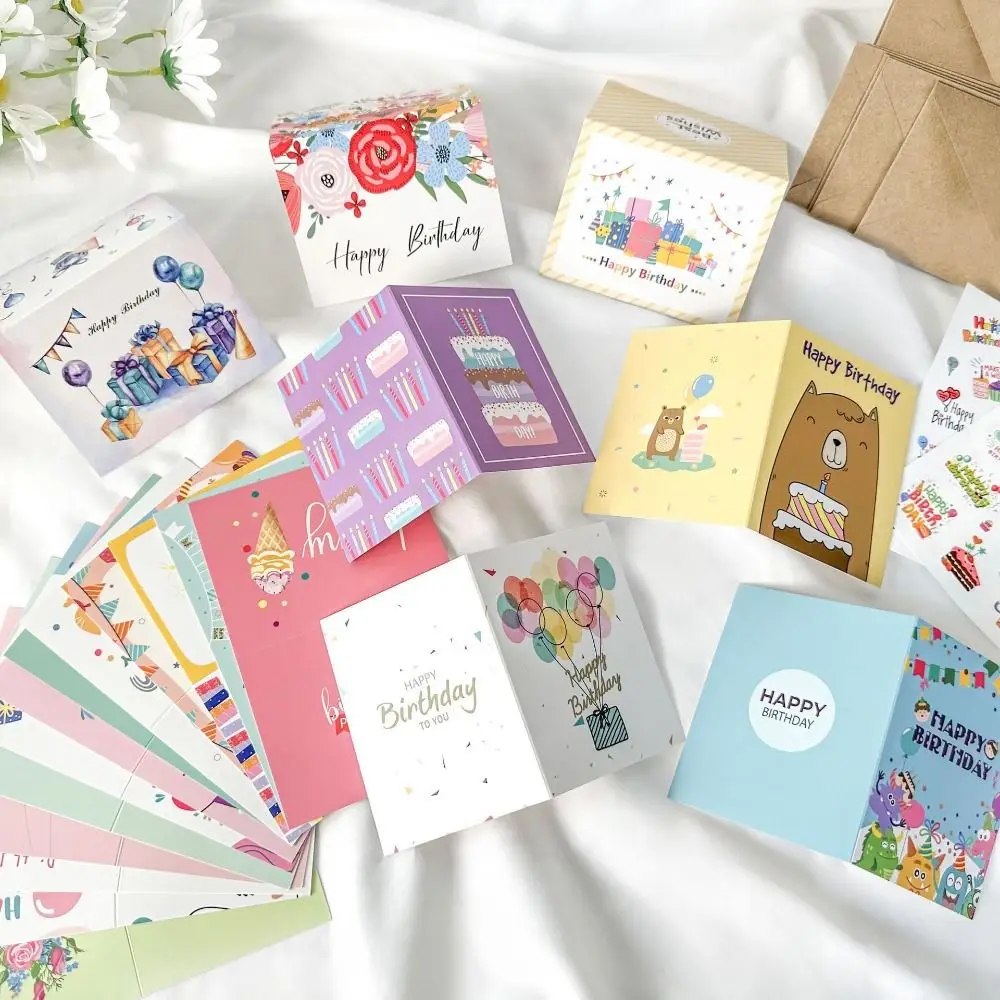 20pcs Combination Set Birthday Greeting Card DIY Blessing Happy Birthday Card with Envelope Handwriting Message Cards