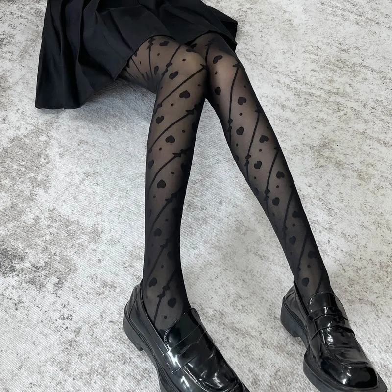 Lolita Stockings JK Girls Retro Milky White Four-leaf Clover Jacquard Stockings Ultra-thin Silk Pantyhose Black Silk JK Socks