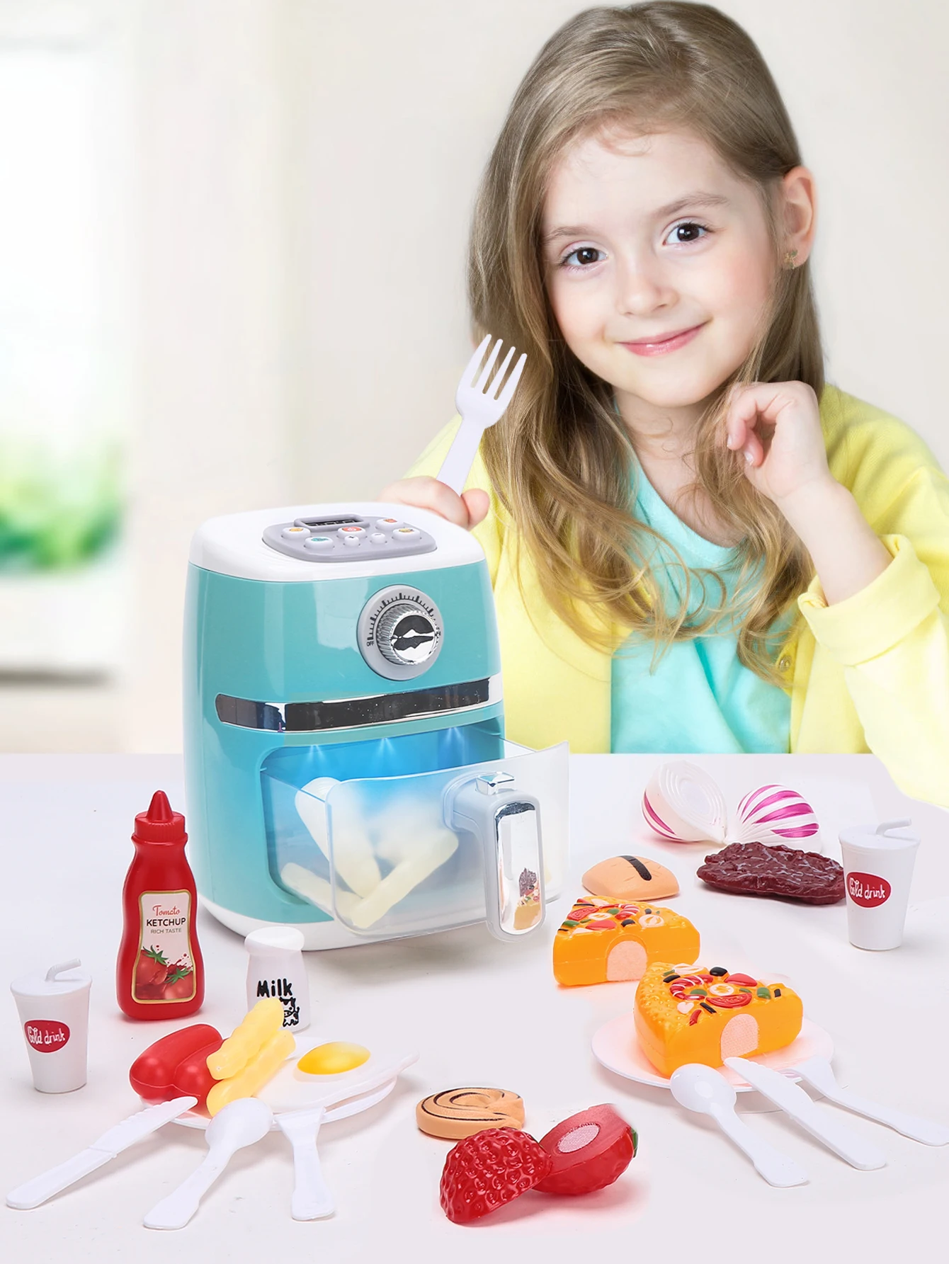 Friteuse à Air, ensemble de jouets de cuisine pour enfants, accessoires de simulation d'être un chef de cuisine, jeux de barbecue, avec éclairage, son